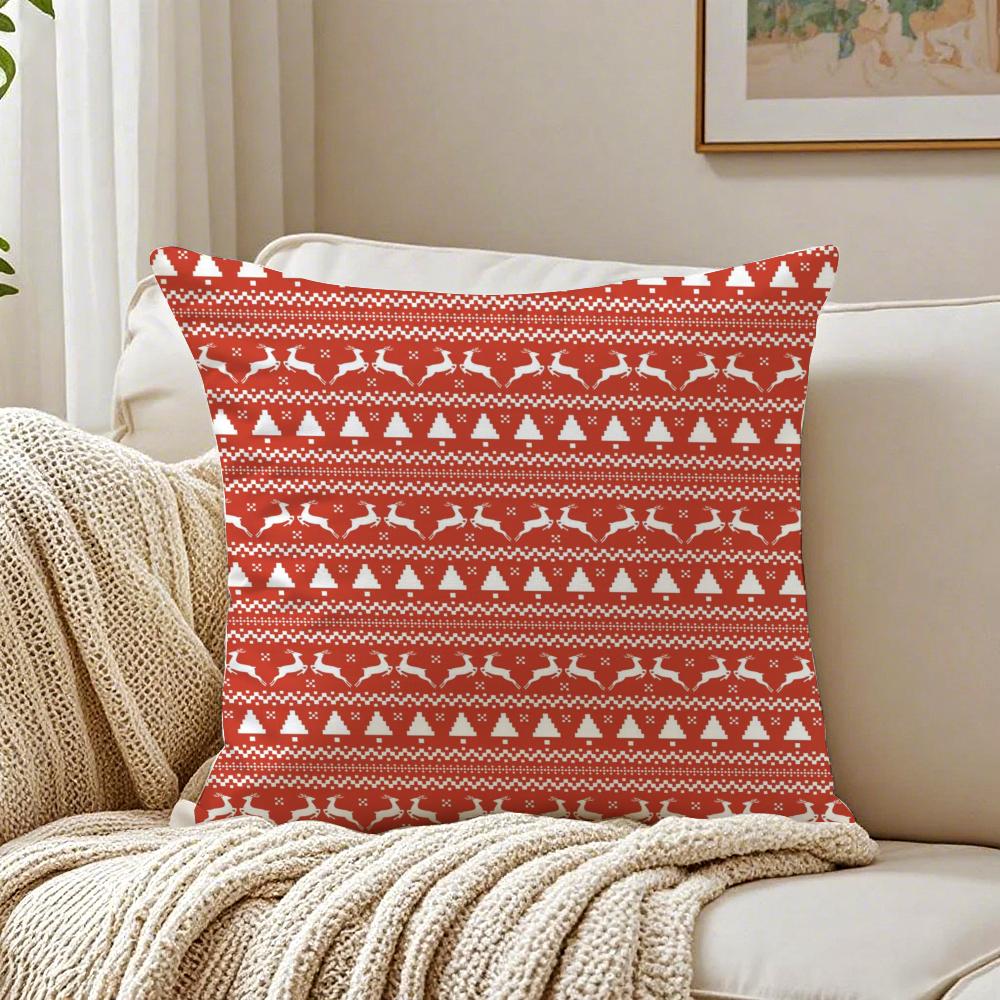 Art Festive Christmas Reindeer Cushion Cover Linen Pillowcase Soft For Sofa Bed Home Room Decor