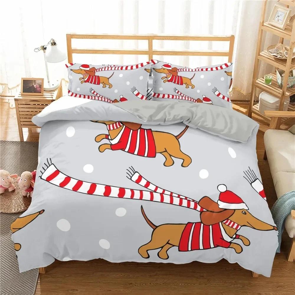 Cute Dachshund Sausage Dog Cartoon Puppy Animal 3D Duvet Cover Bedding Set Comforter Linen Pillowcases  Double Twin King Queen