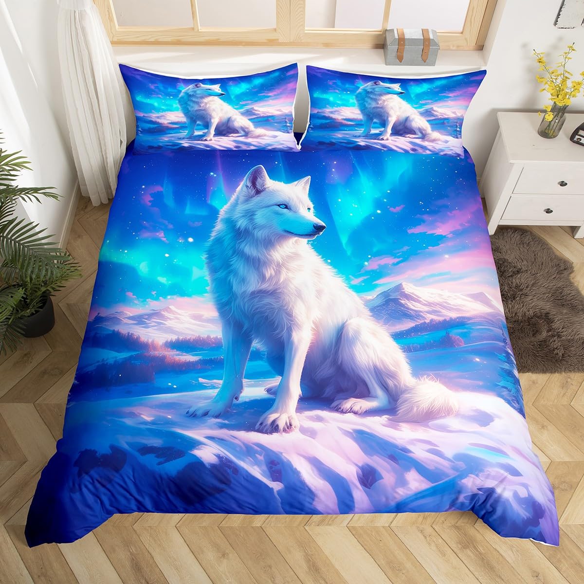 

Comforter Cute Animal Twin Queen Rabbit Fox Rustic Bedding Set Starry Sky Galaxy Northern Lights Dreamy Comforter Comforter (quilt)-EU Single(135*200cm)3pcs