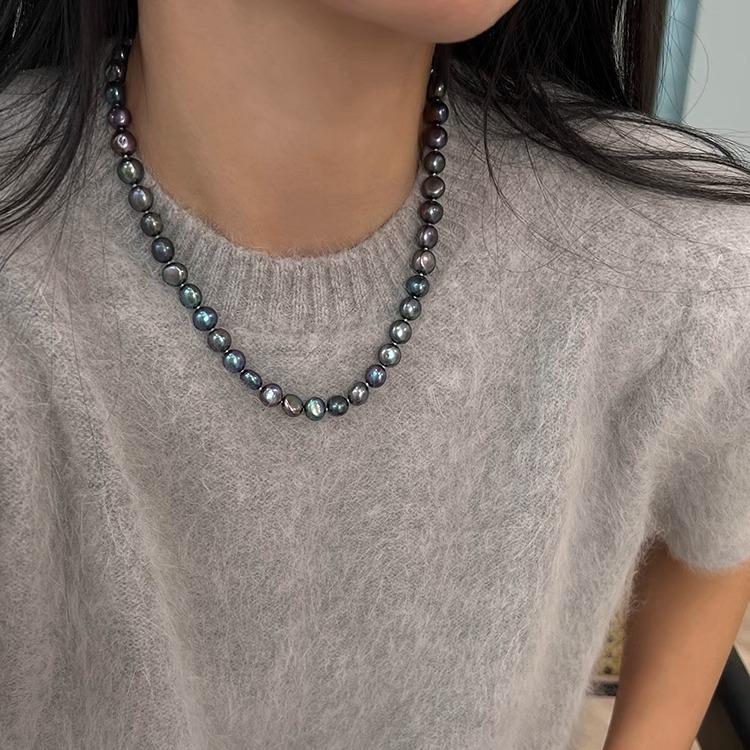 Baroque Peacock Blue Freshwater Pearl Necklace - Light Luxury Colorful Chain