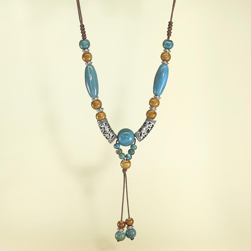 Retro-style National Tide Literary Ceramic Necklace Female Long Pendant Student Sweater Chain Simple Joker Clothing Accessories