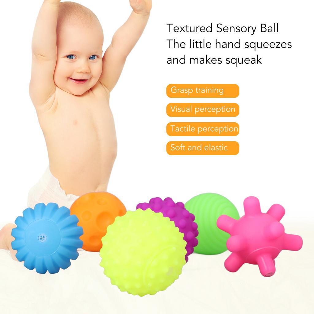 6pcs Baby Textured Set Infant Funny Soft Elastic Multicolor Squeezing Sensory Toy for Home