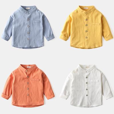 2024 Spring Boys' Solid Color Stand Collar Long-Sleeve Shirt: Trendy Baby Top