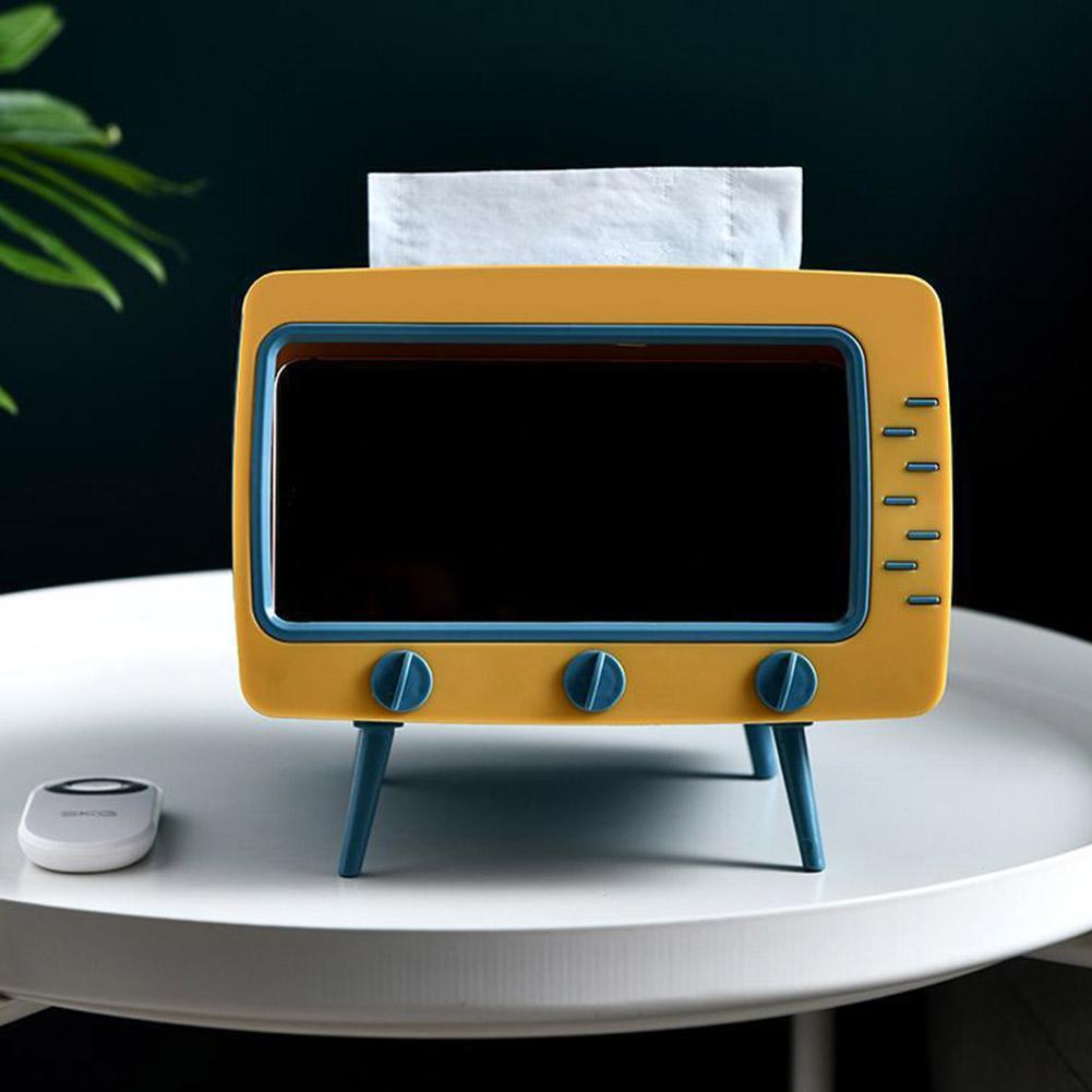 New TV Tissue Box Organizer With Mobile Phone Holder Desktop Paper Holder Dispenser Creative Tissue Canister Storage Napkin Case