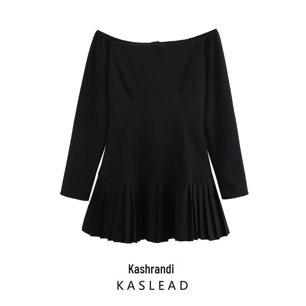 Spring 2025: Women's European & American Style One-Shoulder Slim Pleated Dress