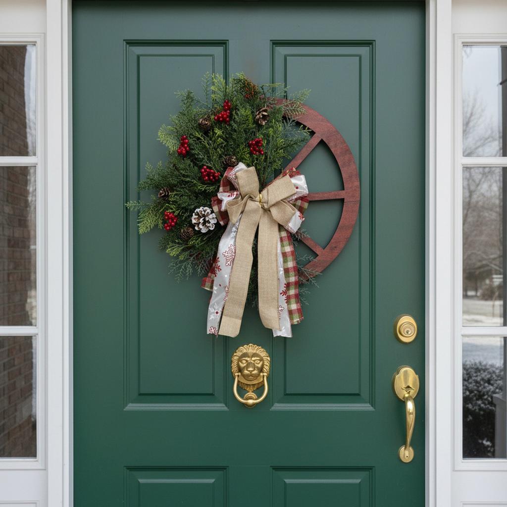 Outdoor Yard Decoration Set 40x45cm Christmas Swag Wreath Vintage Wood Fall Garland Red Wagon Wheel Garlands for Holiday Party