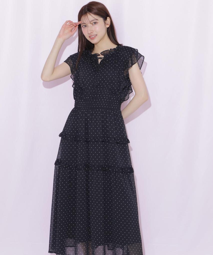 By Frill Tiered Dress [JILL JILLSTUART] [Black Dot/FR]