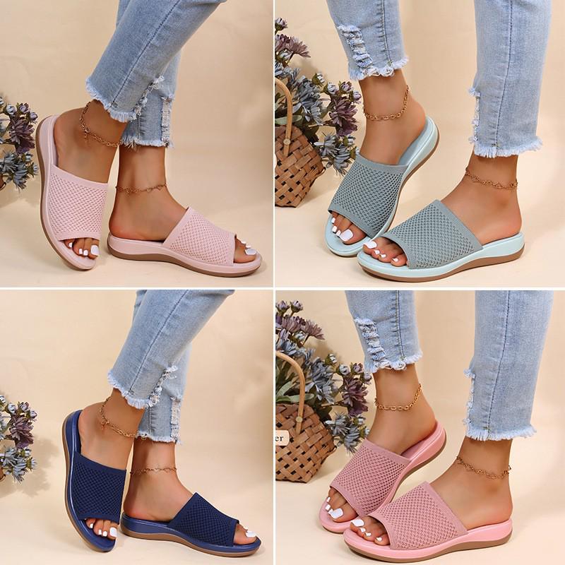 2022 Women's Knit Thick Sole Beach Sandals: Spring & Summer Plus Size Flat Slippers