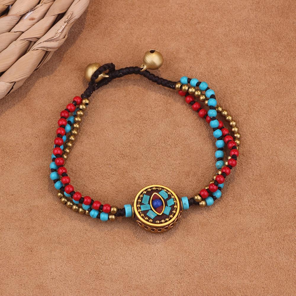 Ethnisches Retro Nepalesisches Tibetisches Handgewebtes Türkis Perlen Damenarmband