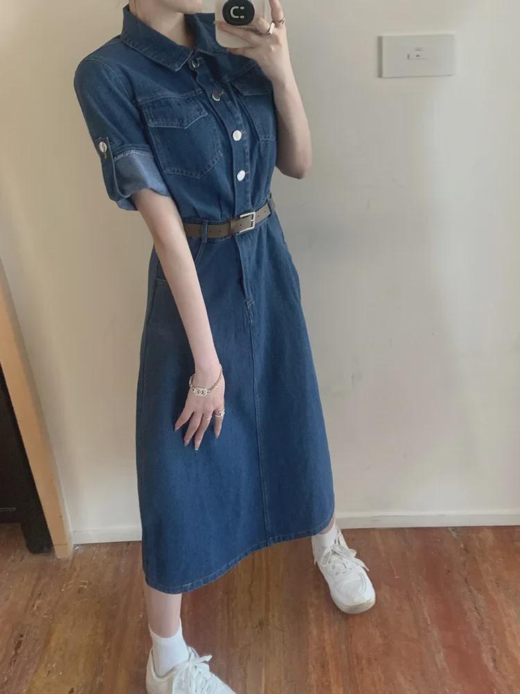 Real Shot Plus Size Denim Short-Sleeve Dress for Women - Summer Collection, Slimming Waist Design