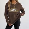 Leopard Print Embroidery Sequined Lips Personalized Round Neck Pullover Sweater for Women