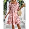 Women's Square Neck Puff Sleeve Printed Backless Loose Casual Midi Dress For Women