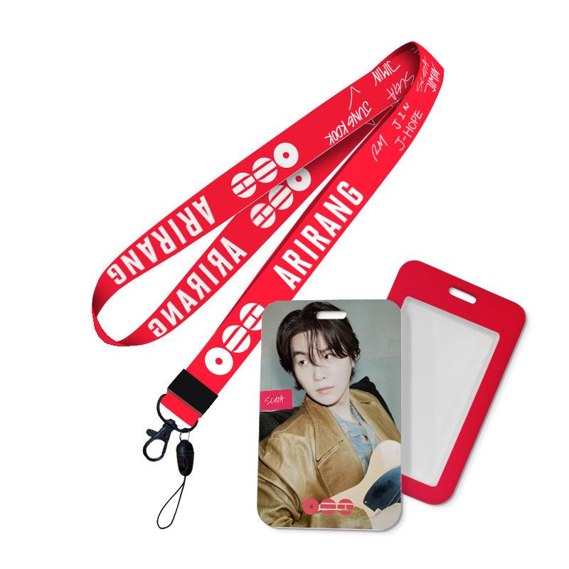 Kpop Idol BTS World Tour ARIRANG Lanyard and Card Holder Set, Printed Neck Strap with ID Badge Sleeve Photocard Protector for ARMY