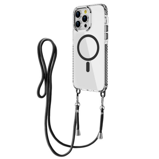 Magnetic Clear Phone Case for IPhone 16 Series Shockproof Crossbody Phone Case with Shoulder Strap Phone Protective Cover Compatible with for MagSafe