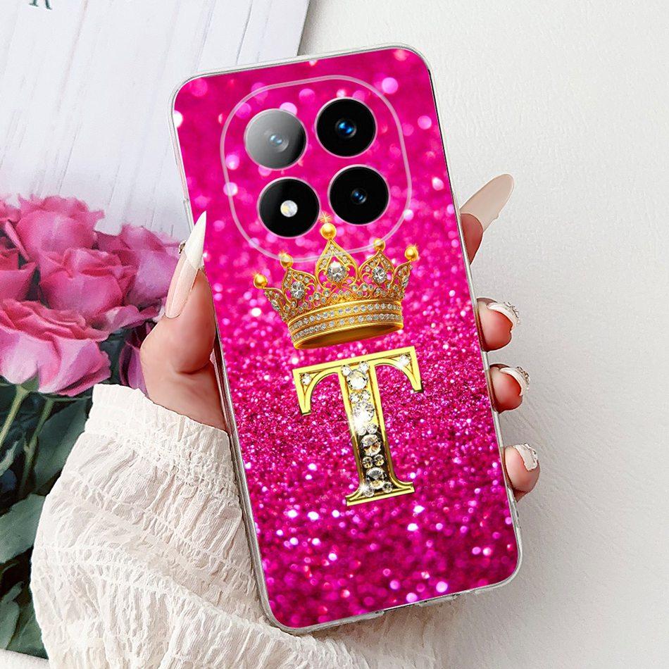 For Xiaomi Redmi Note 14 Pro Plus Fashion Crown Initial Letter Phone Case For Redmi Note14 4G 5G Note 14Pro Soft Silicone Cases