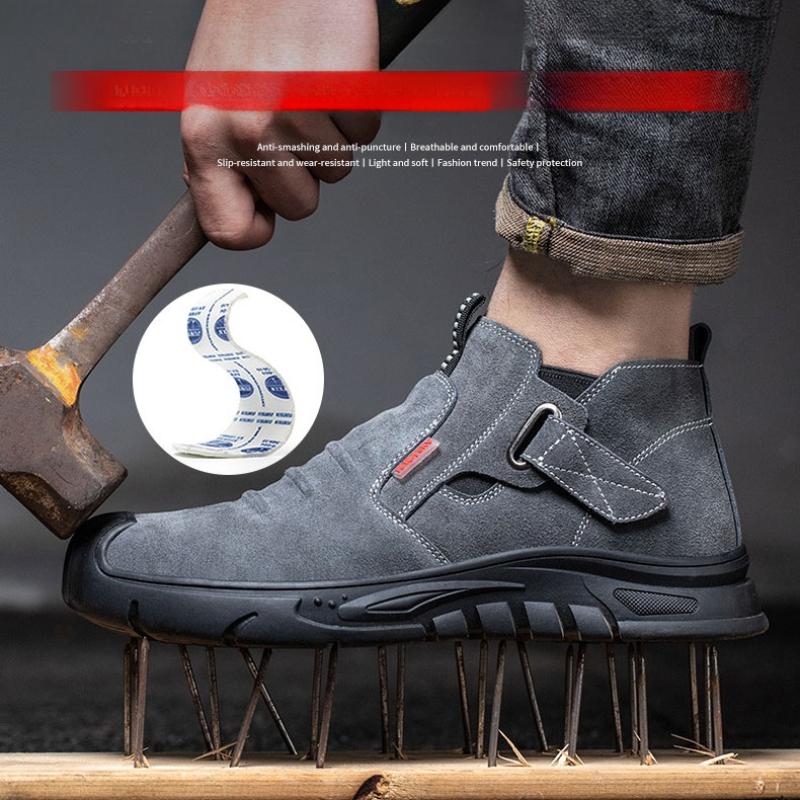 Genuine Leather Cow Suede Safety Work Shoes For Men Composite Head Anti Nail Anti Static Welding Shoes Indestructible Boots
