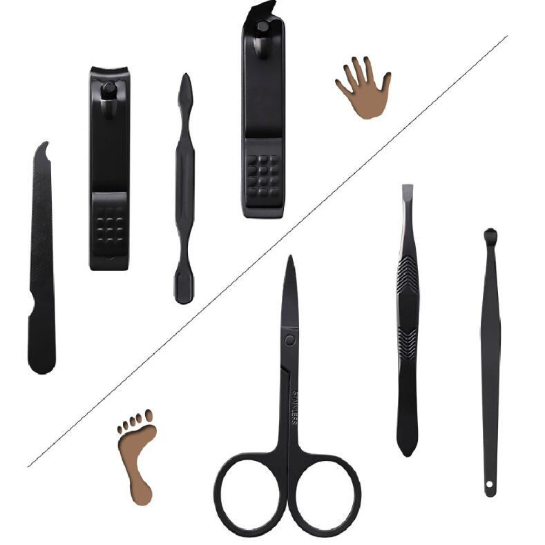 7pcs Nail Clippers Set Portable Stainless Steel Black Pedicure Scissor Tweezer Manicure Nail Tools