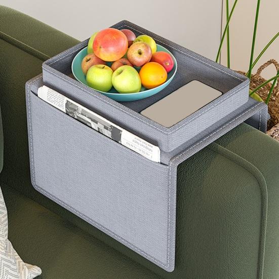 Couch Cup Holder Tray Couch Drink Holder Caddy Sofa Armrest Organizer with Side Pockets for Remotes Cell-Phone Tablet Snack