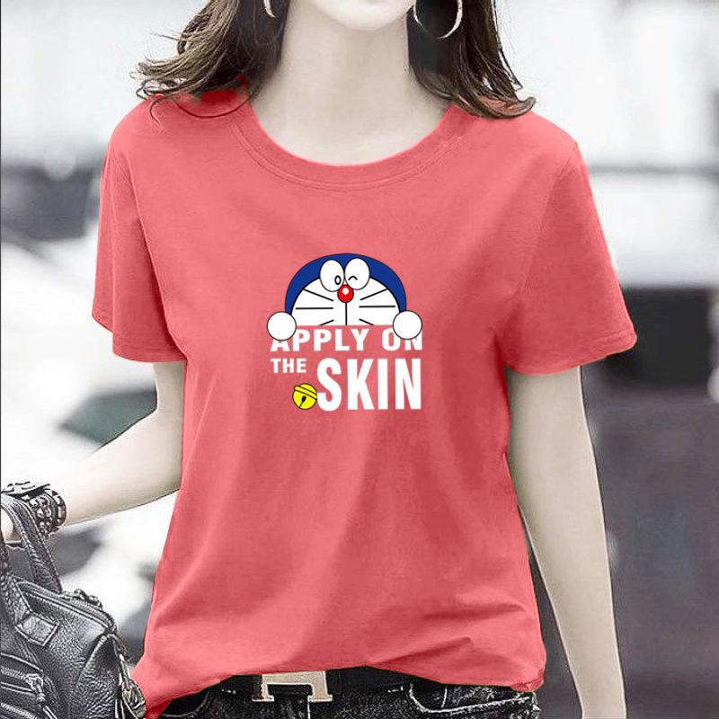 GMXIA Women's Fashion Casual Summer Spring Solid Color Print Short Sleeve O-Neck T-shirts and Loose Tops