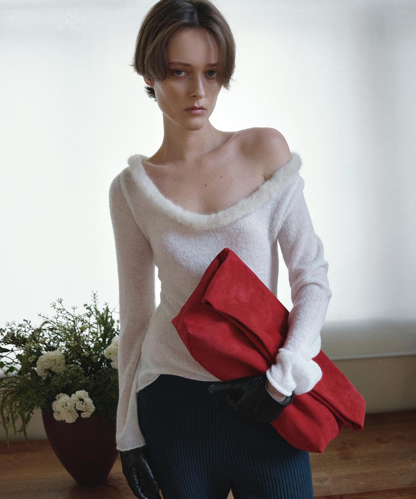 Obeodyupeulleeo Mink Fur Trimmed Mohair Knit_Cream