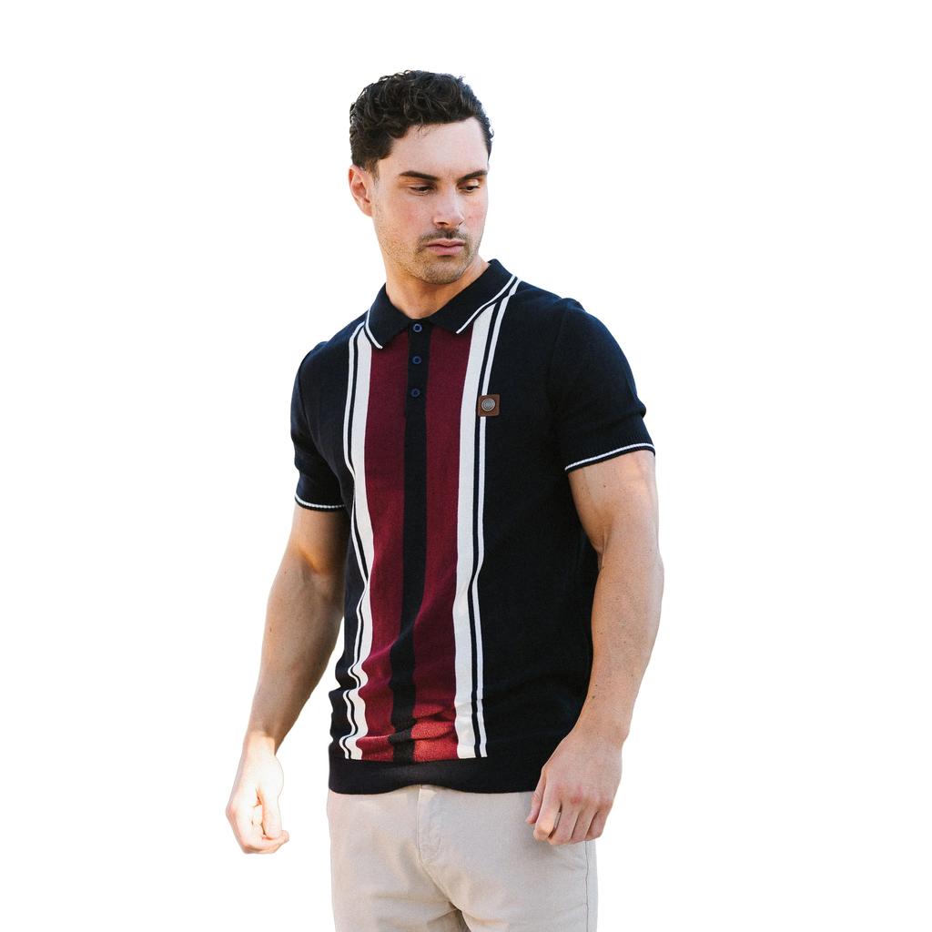 LAMBRETTA Mens Greco Striped Knitted Short-Sleeved Polo Shirt