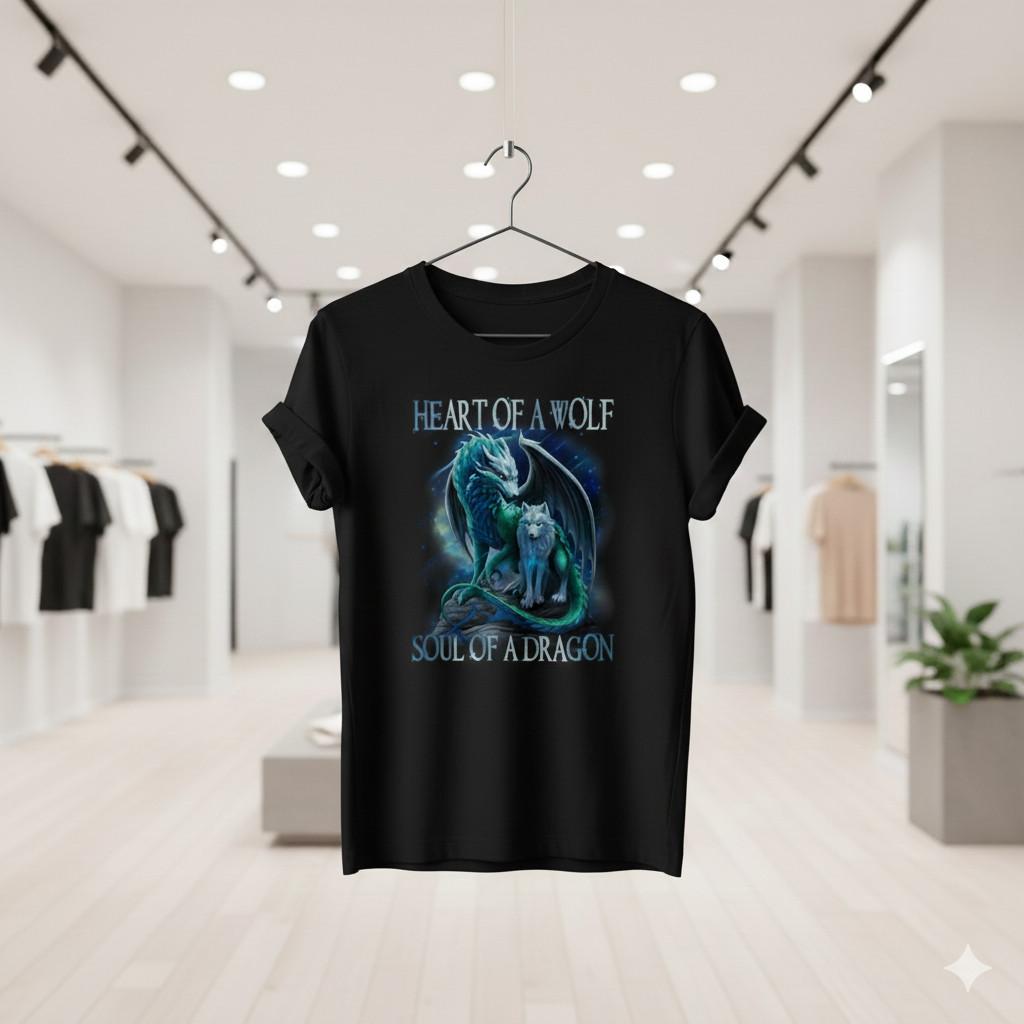Heart of a Wolf Soul of a Dragon Fantasy Graphic Tee - S184