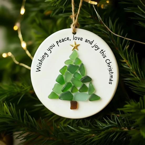 Sea Glass Christmas Ornament Handcrafted Sea Glass Santa/Candy Cane/Tree/Gingerbread Hanging Decor Acrylic Coastal Ornament for Xmas Tree Decor