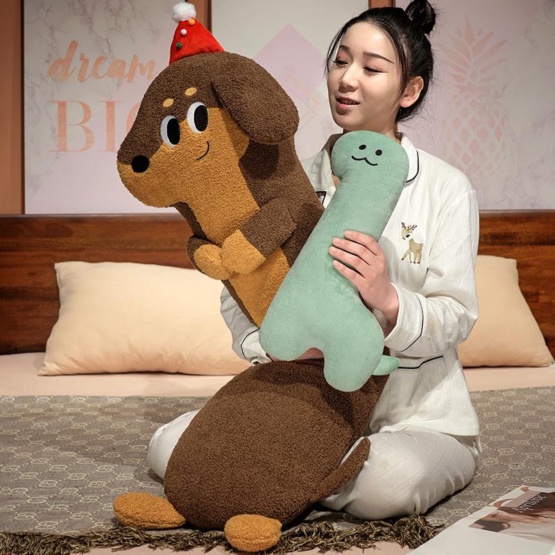 90/120CM Kawaii Long Sausage Dog Plush Pillow Cartoon Dachshund Holding Cat Bear Dinosaur Plush Toy Sleep Cushion Birthday Gift
