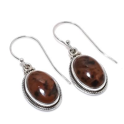 Natural Mahogany Obsidian Gemstone 925 Solid Sterling Silver Earring 1.25" Y4o82