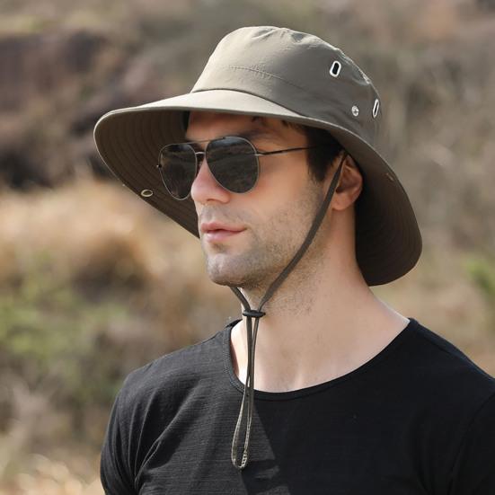 Men Outdoor Fishmernan Hat with Adjustable Windproof Fixed Strap Anti-UV Foldable Sunscreen Climbing Gardening Fishing Outdoor Travel Cap