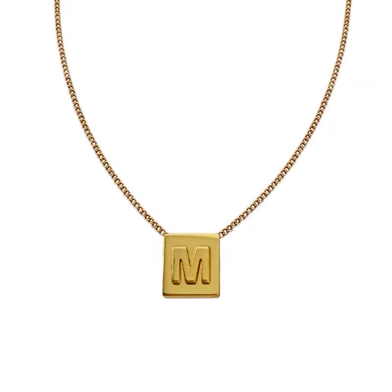 

Gold Square Letter Necklace - Luxury English Alphabet Pendant on Clavicle Chain