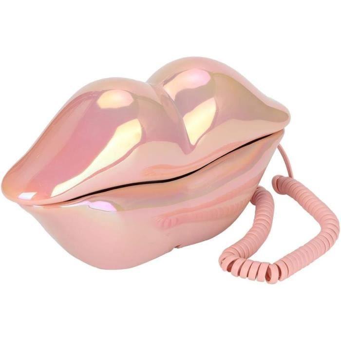 Téléphone Filaire - SOCOBETA - Bouche Rose Coloré - Voix Claire - Multi-usage - Vintage