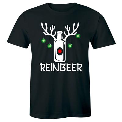 Reinbeer Lustiges Rentier Bier Kurzarm T-Shirt für Herren Weihnachts-Feiertags-Tee