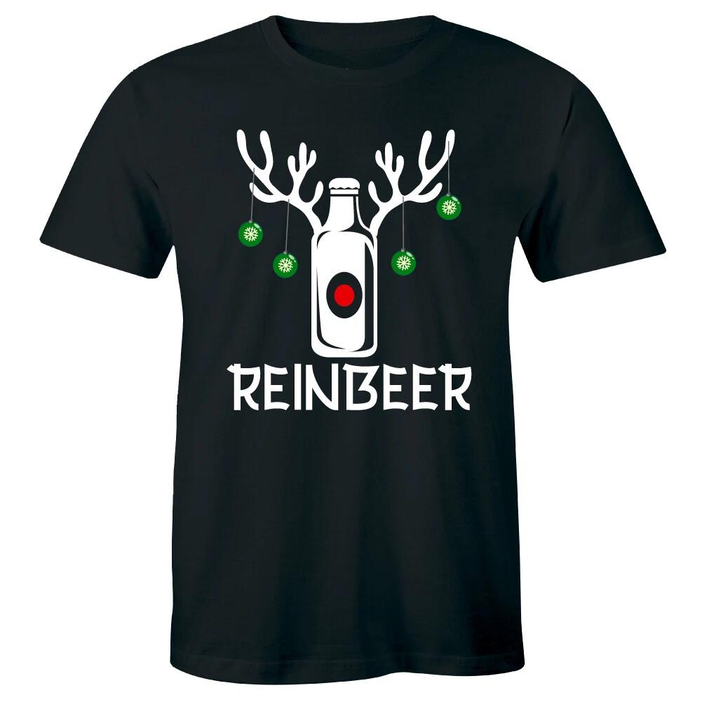 

Reinbeer Funny Reindeer Beer Short Sleeve T-Shirt for Men Christmas Holiday Tee M