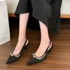 Fashion Summer Balck Pointed Toe Buckle Strap Shoes Woman Office&career Thin Heels Flock Ladies Sandals Sexy Elegant Weeding Shoes Women
