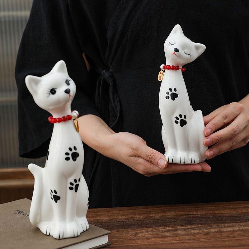 Nordic Style Ceramic Cat and Dog Couple Figurines – Cute Home Decor Ornaments for Desktop or Shelf