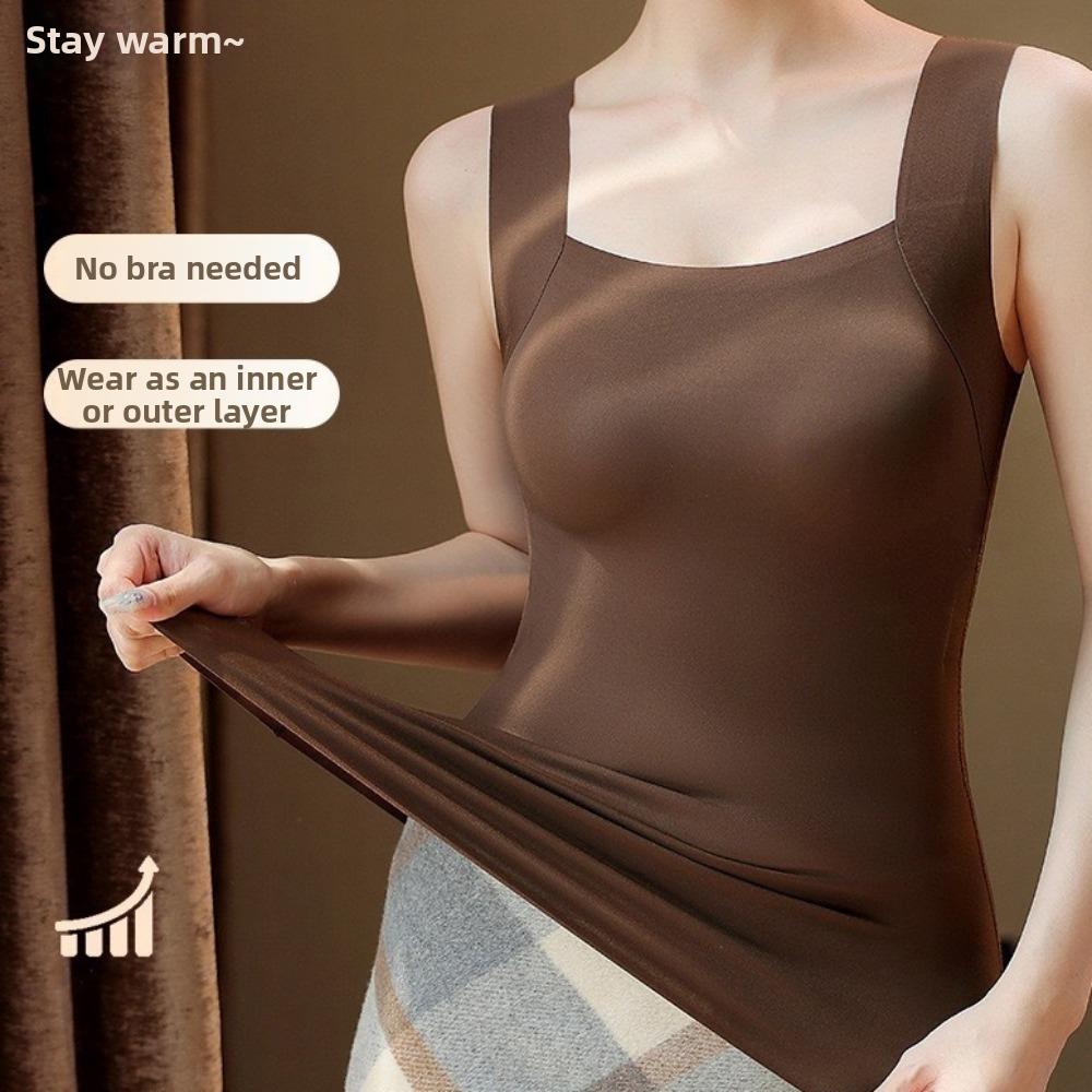 Built-in Bra Seamless Camisole U Neck Velvet Camisole Slim Fit Thermal Vest Base Layer