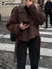 Women's Oversized Collar Woolen Short Belted Coat - Overcoat