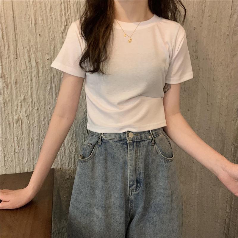 

Women s Slimming High Waist Cropped Long Sleeve Round Neck T-shirt - White (Spring/Autumn 2025 Collection) S (65-85 lbs)