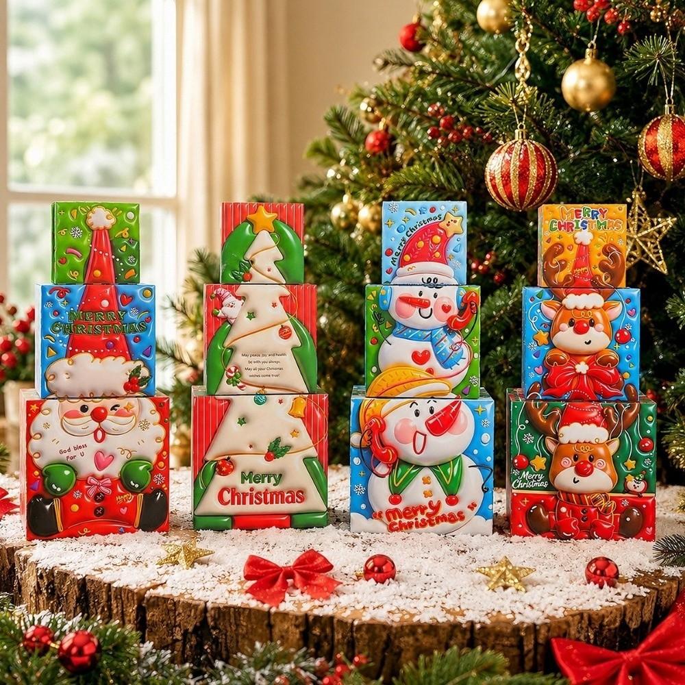 3pcs Snowman Christmas Gift Box Colorful Xmas Decor Funny Paper Candy Box Holiday Party