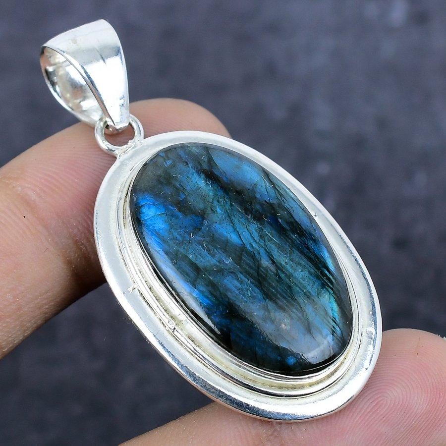 Labradorite Gemstone Handmade 925 Sterling Silver Jewelry Pendant 2.05" W8j46