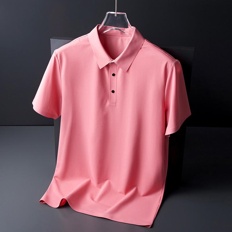 Di Yu Divine Dragon Men's Ice Silk Polo Shirt - Solid Color, Short Sleeve, Lapel, Summer Top