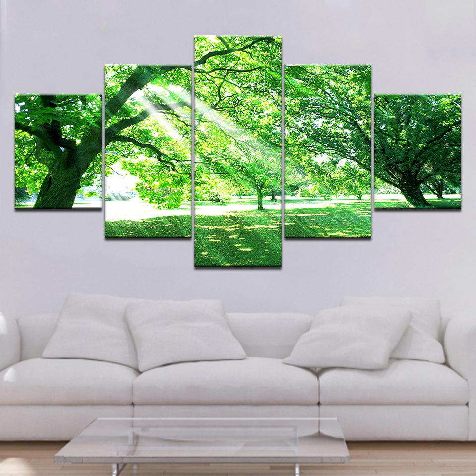 The green trees sunshine 5 piece Wallpapers modern Modular Poster art Canvas painting for Living Room Home Decor