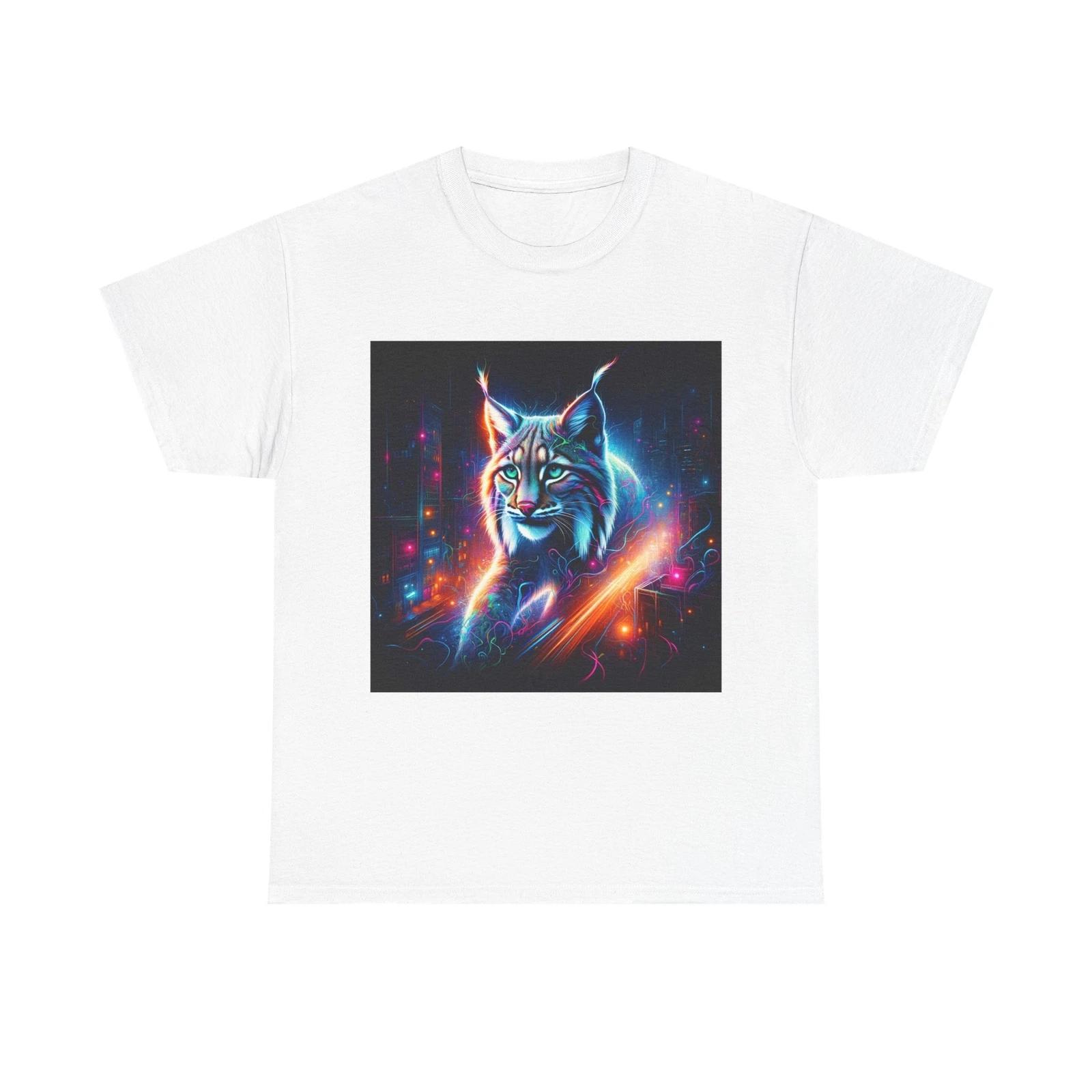 Unisex Adult T Shirt Nocturnal Lynx in Neon Shadows M
