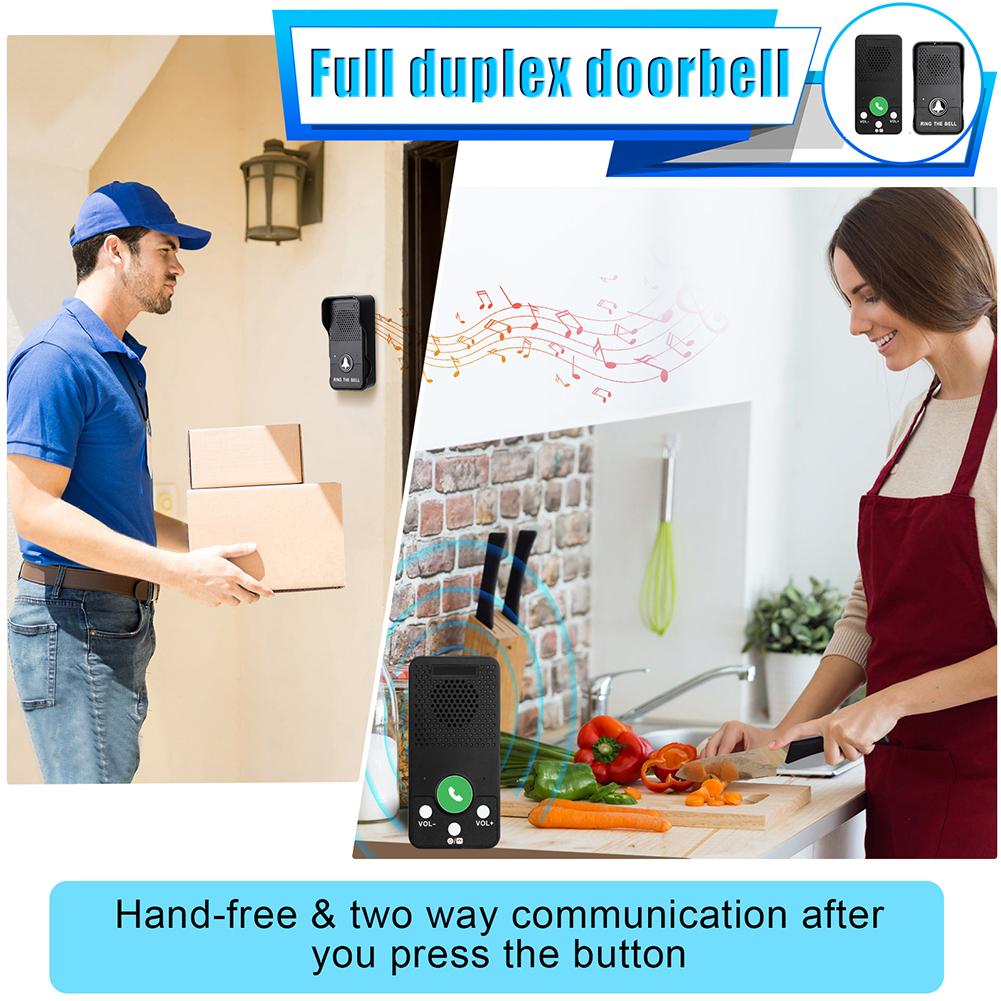 Wireless Doorbell 1000mAh Battery Adjustable Volume 4 Chimes One Press To Talk Full Duplex Intercom Door Bell Waterproof