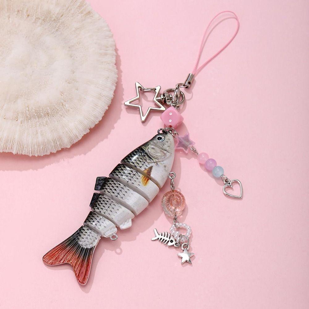 Colorful Simulation Fish Keychain Acrylic Multi Jointed Fish Hook Key Chain Multi-Section Design Simulation Fish Bait Keychain