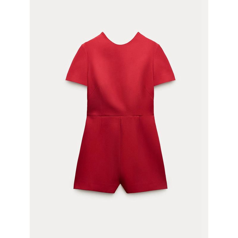 

Za2024 Summer New Product Women s Clothes Solid Color round Neck Short Sleeves Graceful Bow Jumpsuit 2962039 601 Dark red L