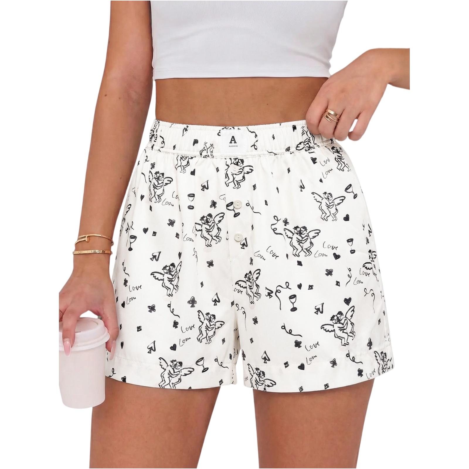 

Women s Casual Comfort High-Waisted Loose Printed Shorts M бежевий