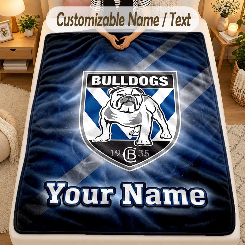 Flannel BlanketCanterbury-Bankstown Bulldogs Custom Name Text Personalized Soft Warm Throw Blanket Home Decor Gift