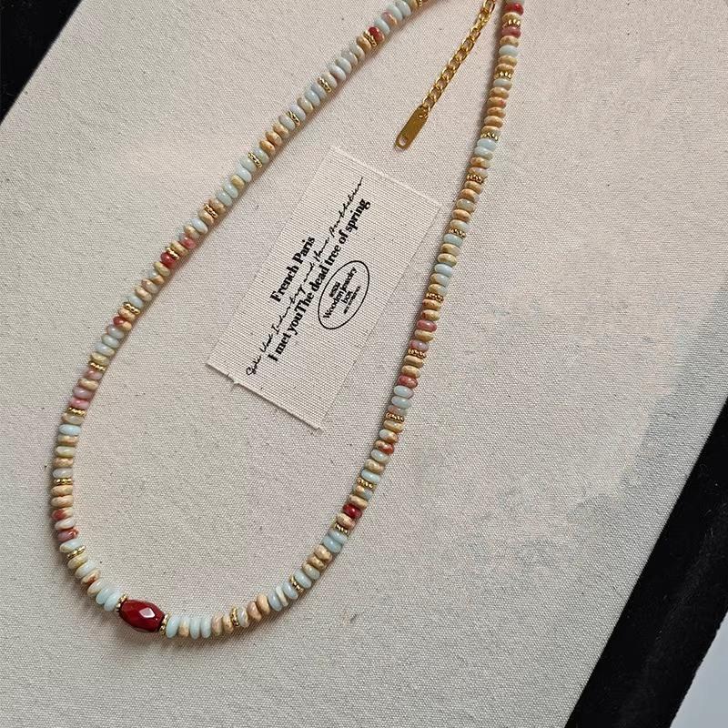 Freshwater Pearl Mixed Color Natural Stone Bracelet Summer Dopamine Necklace Temperament Shoushan Stone Agate Collarbone Chain